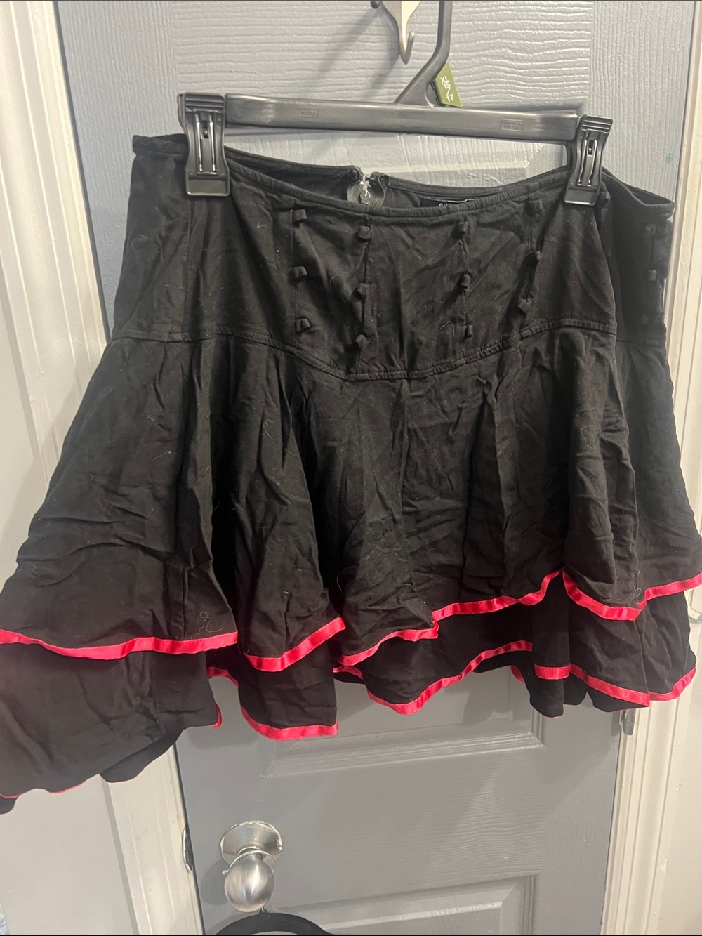 Black Ruffle Mini Skirt with Pink Trim